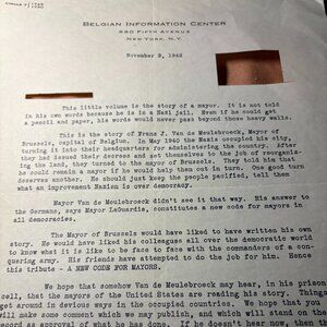 1942 Jan Albert Goris Signed Letter – Belgian Info Center, NYC – Nov 2, 1942